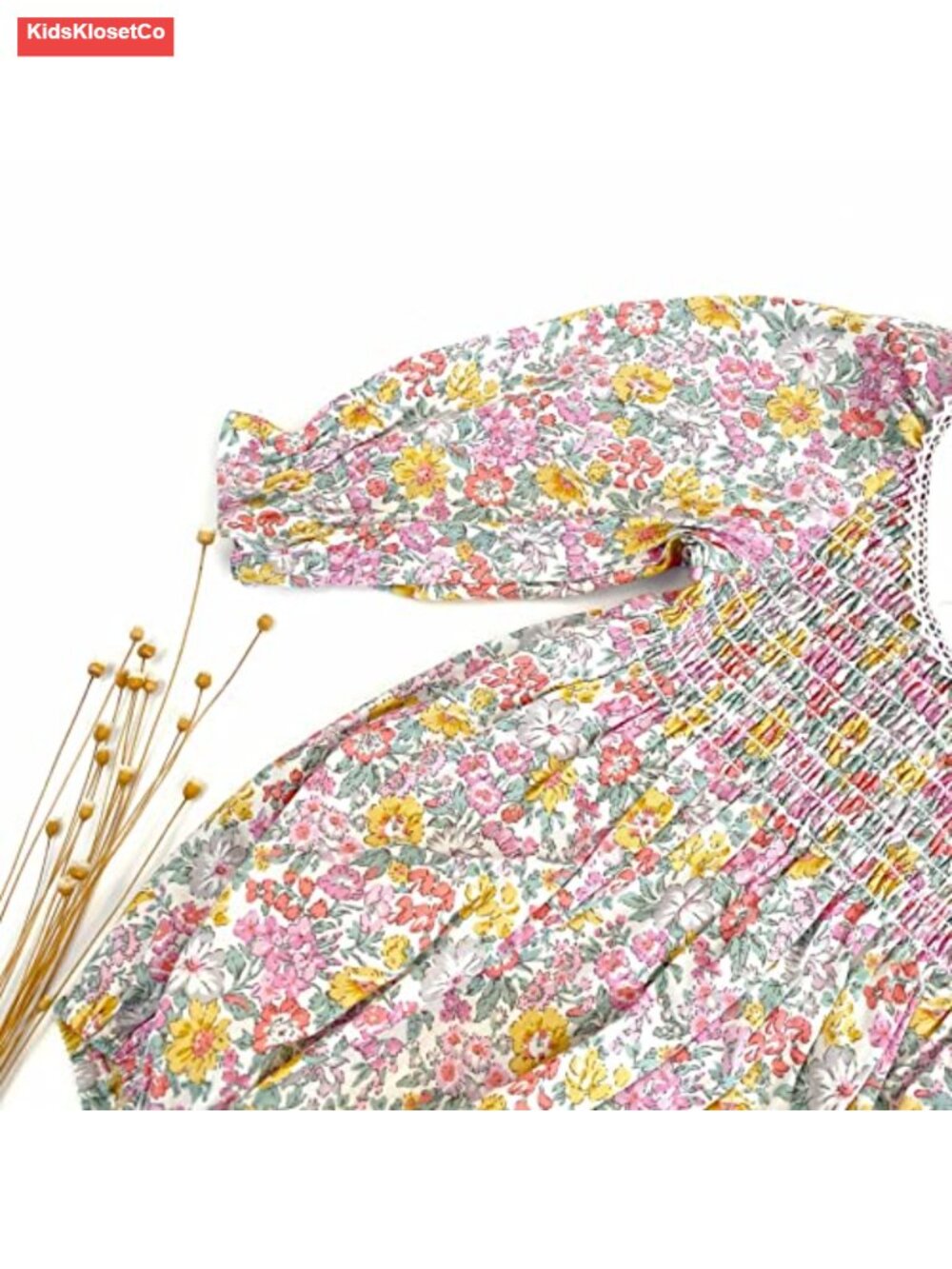 Baby Girl Floral Romper Long Sleeve Cotton Smocked Crotch Button - Picture 5 of 5